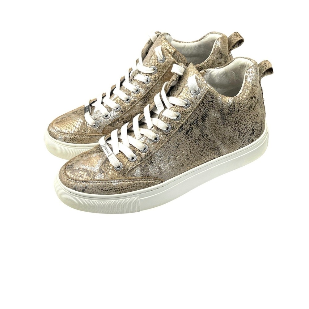 J/Slides High Top Sneakers Women 7.5 Gold Excellent Metallic Snakeskin Studded